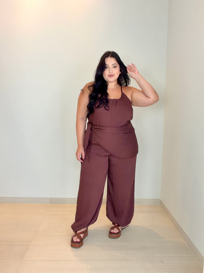 Macacão Feminino Lenço em Marrant Elegante Aghata