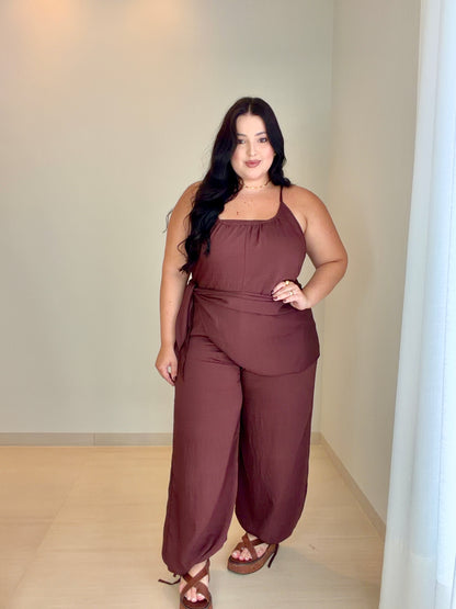 Macacão Feminino Lenço em Marrant Elegante Aghata