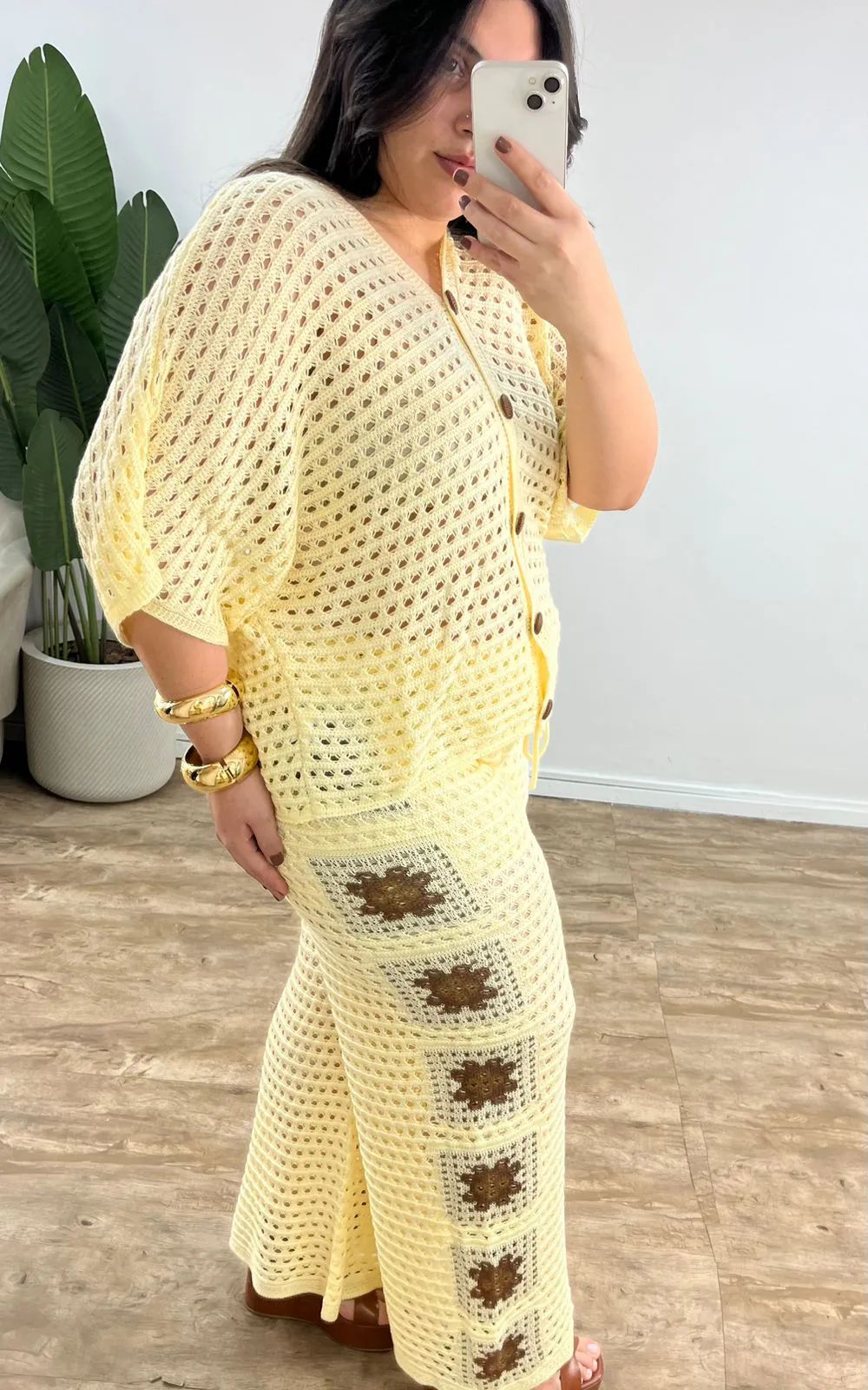 Conjunto em Tricô com Blusa e Calça com Botões Trancoso