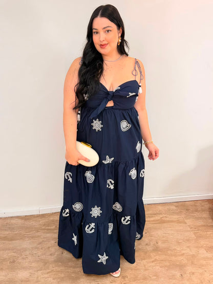 Vestido Richelieu Colagem Navy Farm