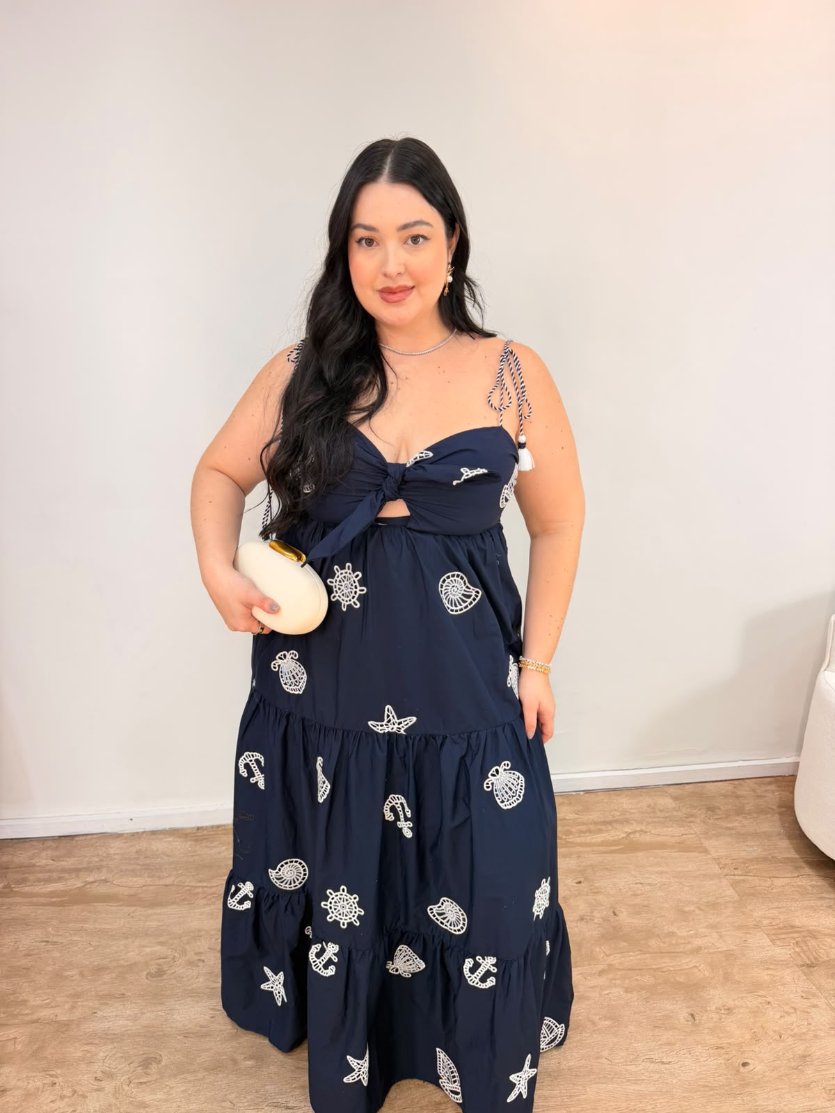 Vestido Richelieu Colagem Navy Farm