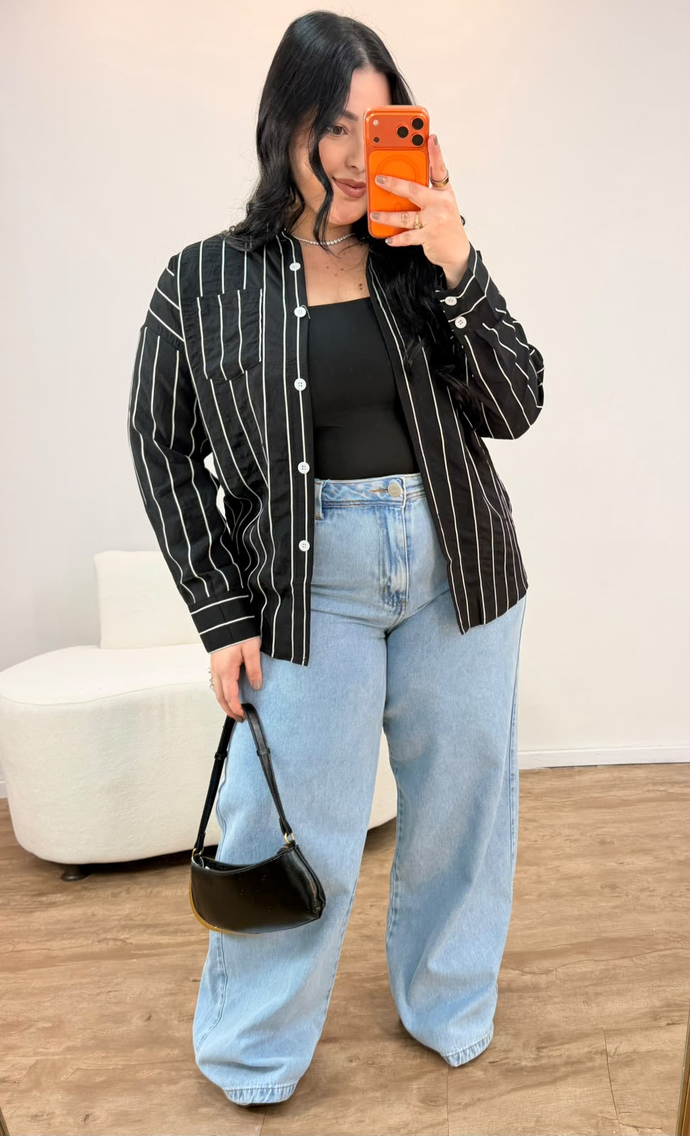 Camisa de Algodão Risca de Giz