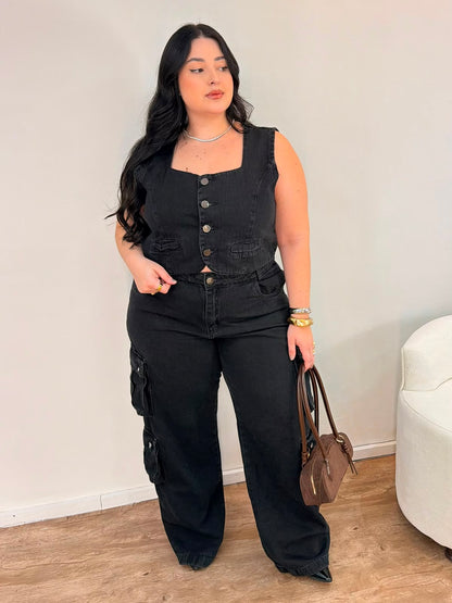 Conjunto Jeans Preto Cargo Utility