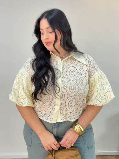 Camisa de Renda Manga Bufante