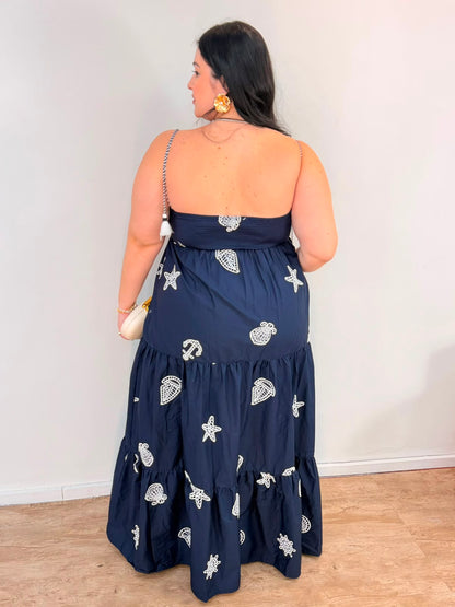 Vestido Richelieu Colagem Navy Farm