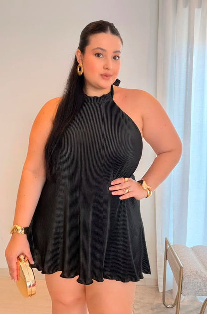 Macacão Plissado Frente Única com Amarração e Bojo Lua