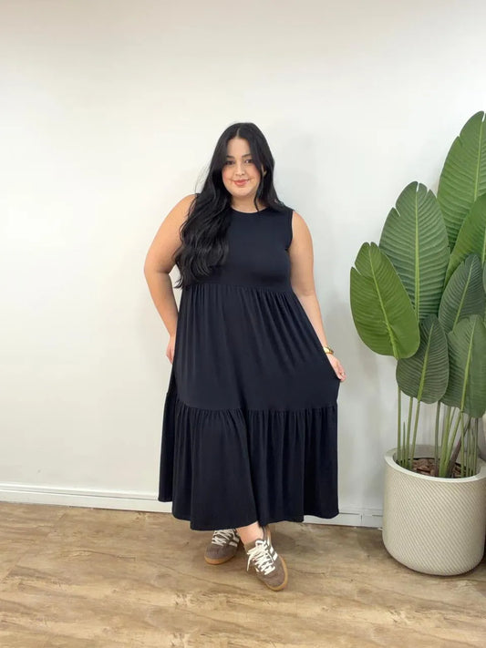 Vestido Feminino em Malha Sem Manga Elegante Maria