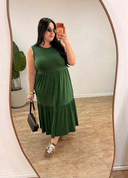 Vestido Feminino em Malha Sem Manga Elegante Maria